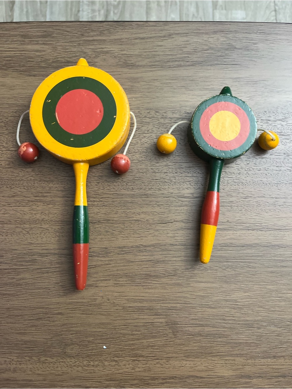 Classic Wooden Hand Drum Rattles – Yellow & Green